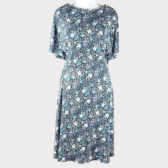 Loft Floral Flutter Sleeve Dress Knee Length Dress - Size 6 - Picture 2 of 11